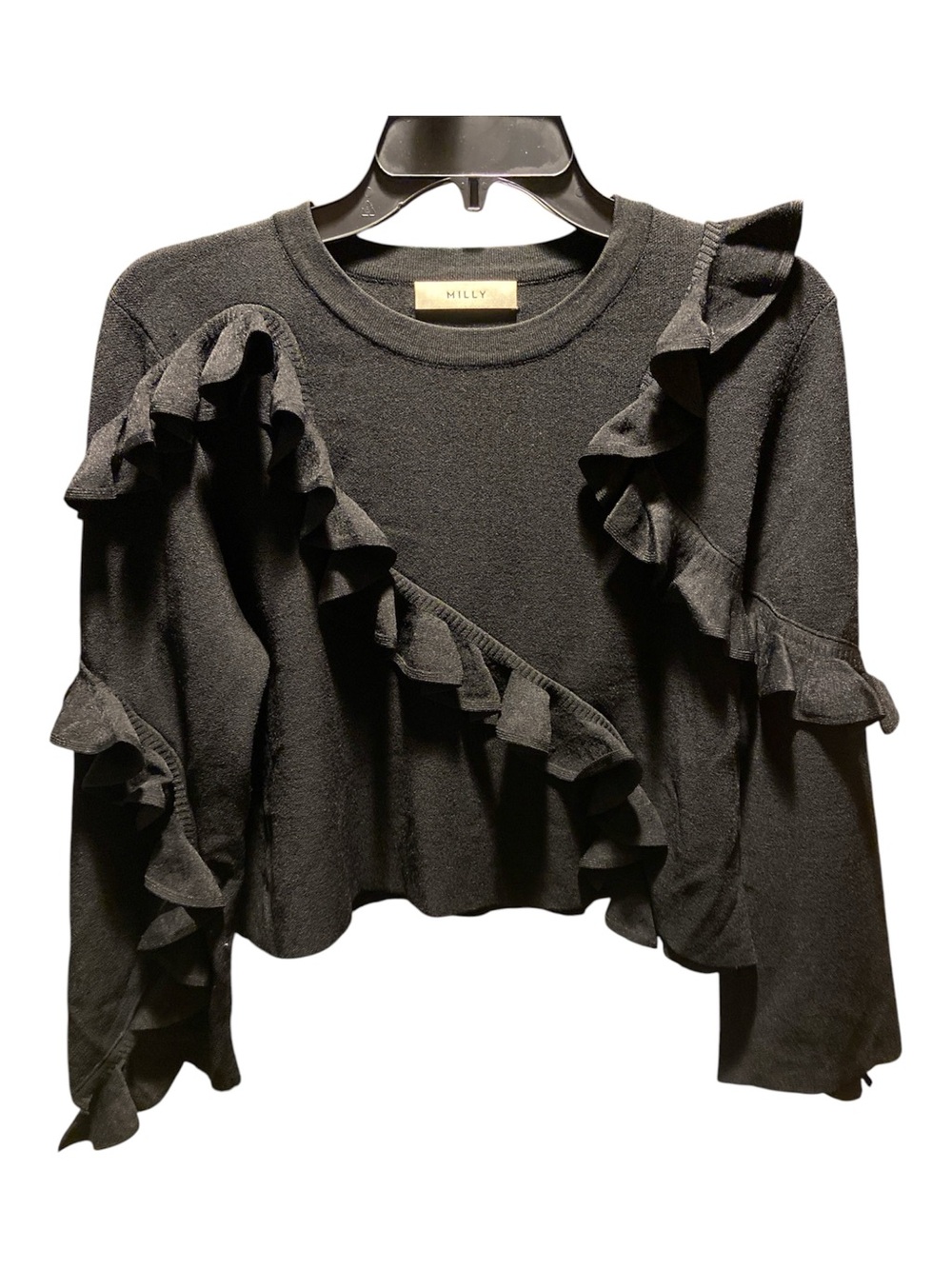 Milly Black Ruffle Cropped Sweater size medium